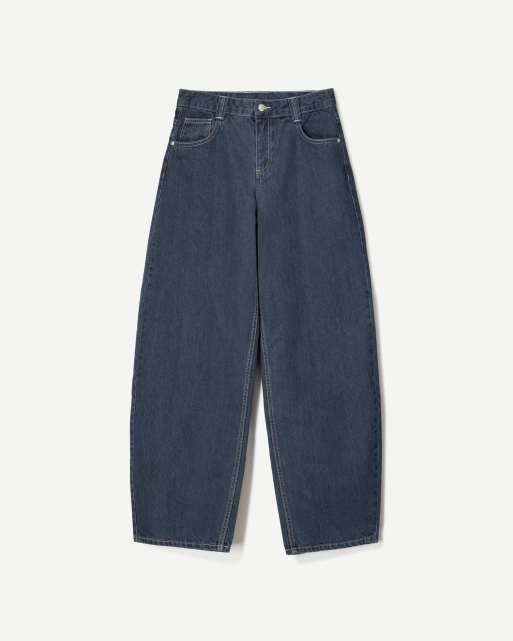 Bershka barrel jeans in blue  , 4 of 4