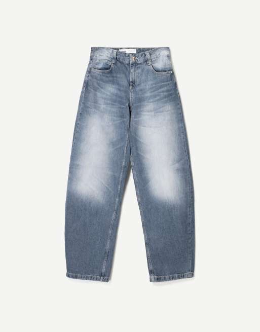 Bershka barrel jeans in denim blue, 3 of 4