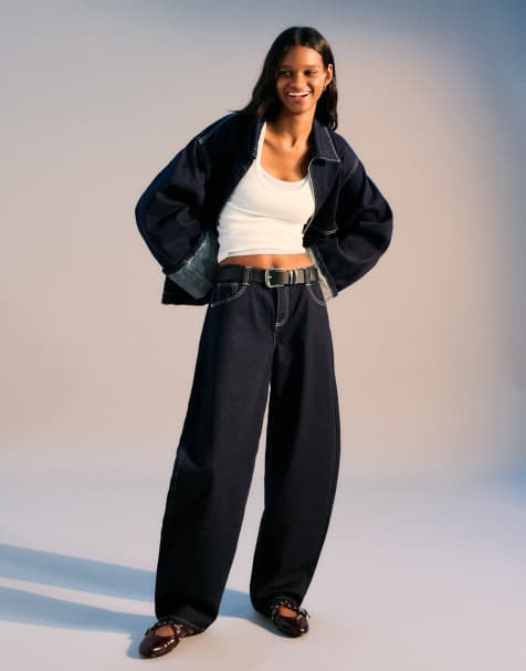 Bershka – Barrel-Jeans in Dunkelblau - view 1