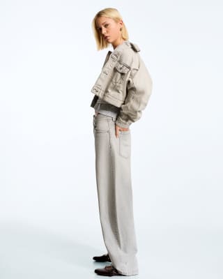 Bershka - Barrel-Jeans in Hellgrau
