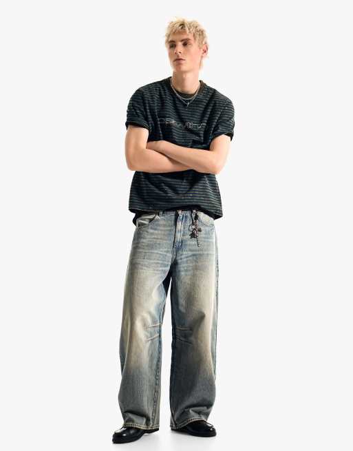 Bershka Barrel jeans in mid blue, 4 of 7