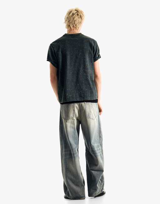 Bershka Barrel jeans in mid blue, 6 of 7