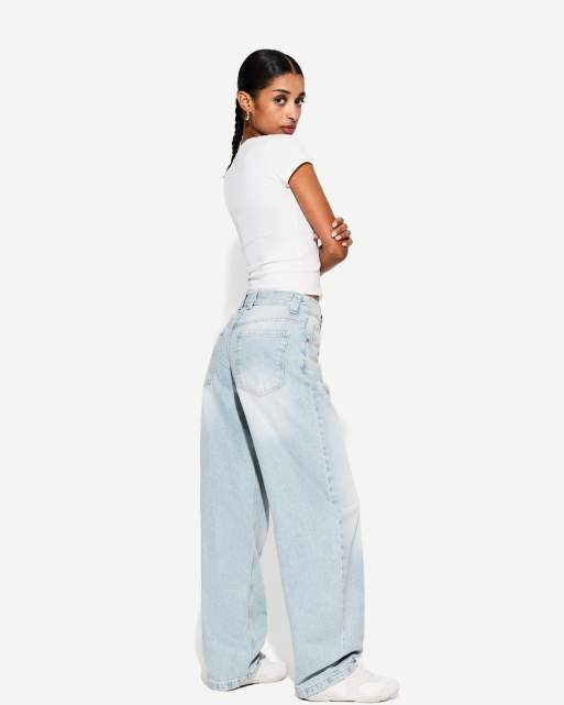 Bershka – Barrel-Jeans in Mittelblau, 2 von 4