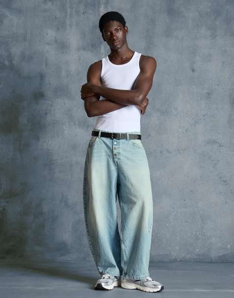 Bershka – Barrel-Jeans in Mittelblau - view 1