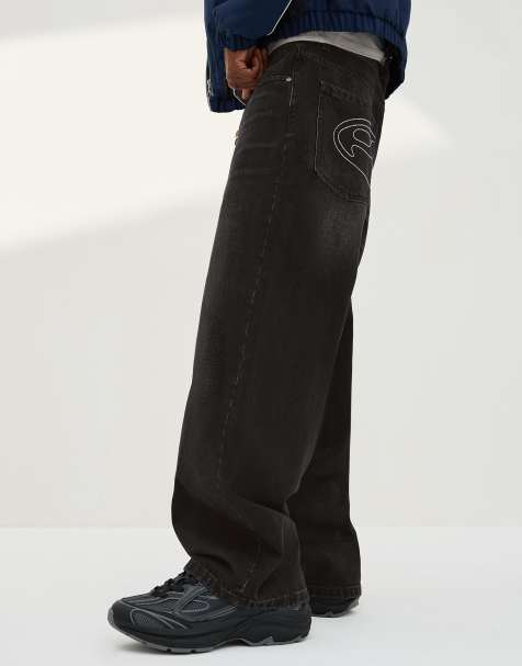 Bershka – Barrel-Jeans in Schwarz mit Stickerei - view 1