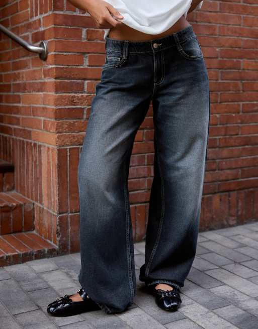 Bershka barrel jeans med låg midja i marinblått, 4 av 5