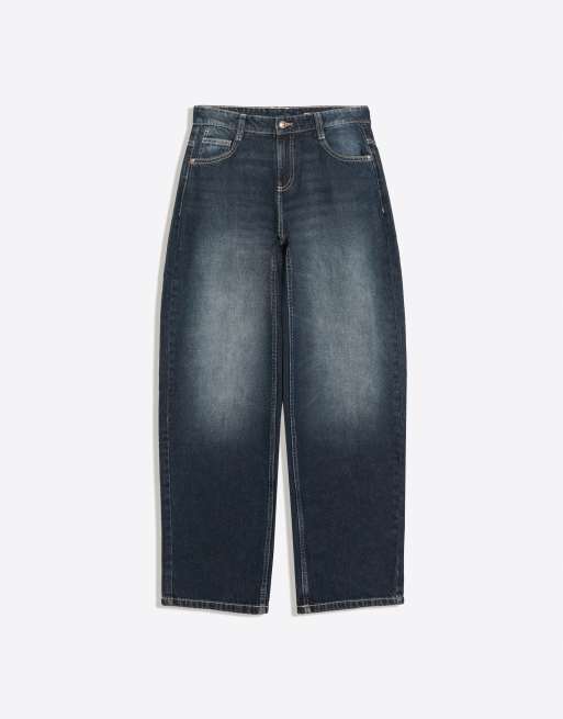 Bershka barrel jeans med låg midja i marinblått, 5 av 5