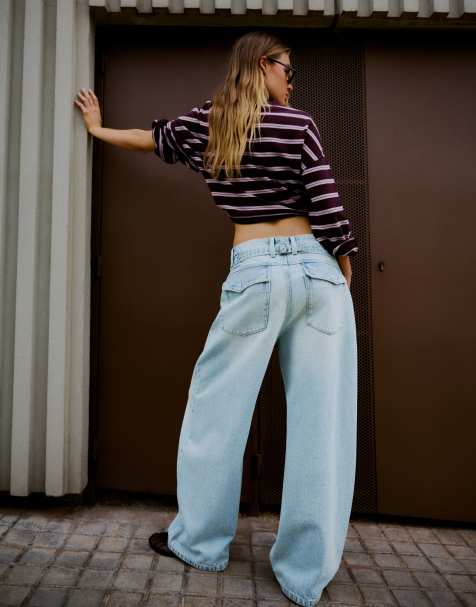 Bershka barrel jeans med spänne bak i ljusblått - view 1