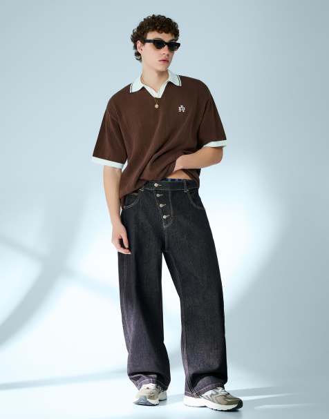 Bershka Barrel jeans with front buttons in blue - view 1