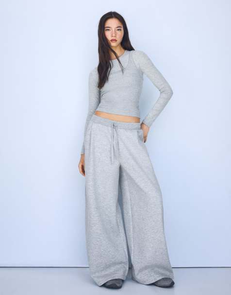 Bershka – Barrel-Leg-Hose aus Modal in Hellgrau - view 1