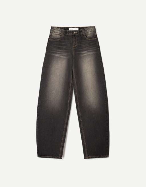 Bershka – Barrel-Leg-Jeans in Dirty-Schwarz, 3 von 4