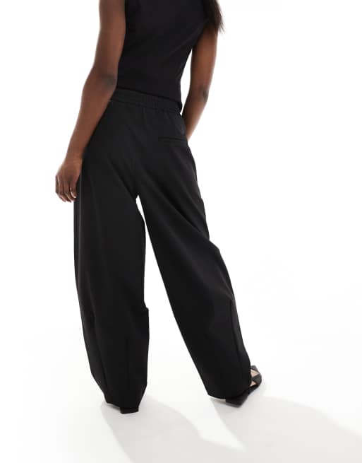 Bershka barrel leg tailored pants in black