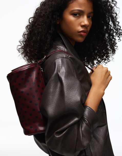 Bershka Barrel-taske med prikker i bordeaux - view 1