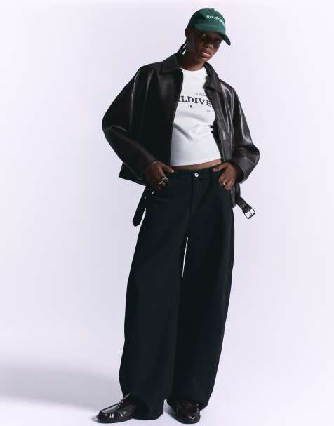 Bershka Barrel trousers in black