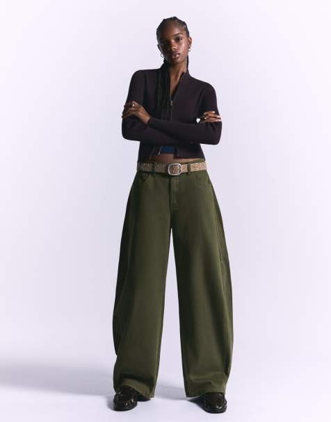 Bershka Barrel trousers in khaki