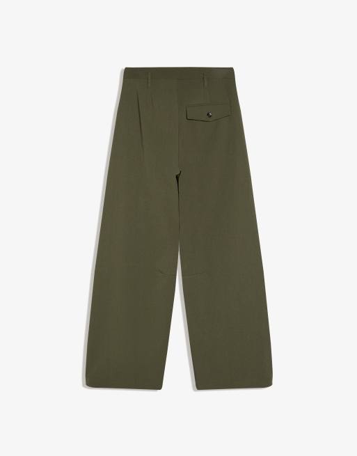 Bershka Barrel trousers with pleats in khaki, 6 of 6