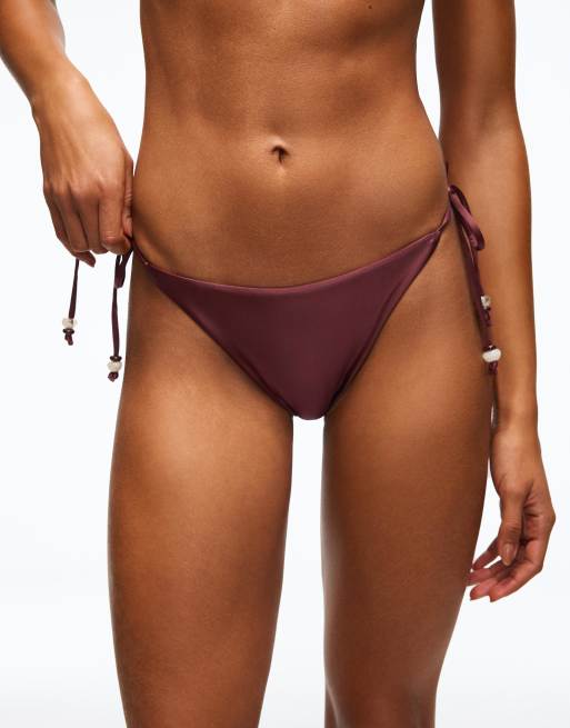 Bershka - Bas de bikini en satin - Bordeaux, 4 de 4