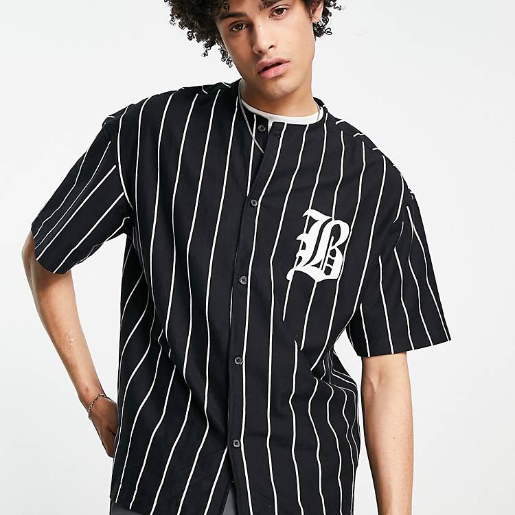 goedkeuren Of anders Controversieel Bershka baseball shirt in black and white stripe | ASOS