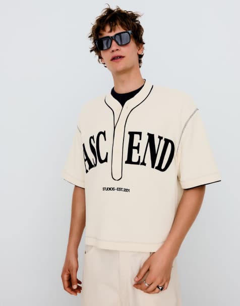 Bershka - Baseball T-shirt van wafelstof en print in wit - view 1