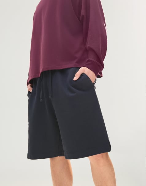 Bershka - Basic bermudashort van fleece in blauw - view 1