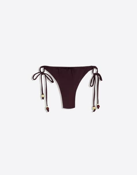 Bershka - Basic bikinibroekje met kralen in paars - view 1