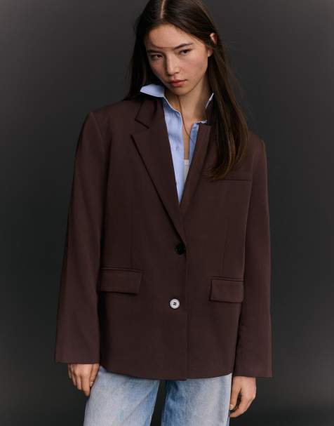 Bershka Basic blazer in brown - view 1