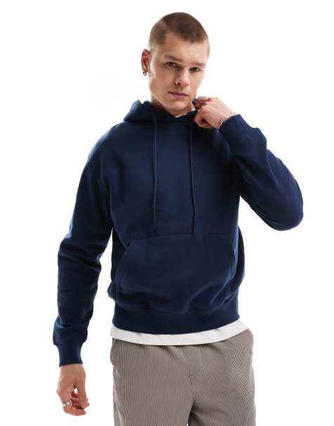 Bershka – Basic – Granatowa bluza z kapturem - view 1