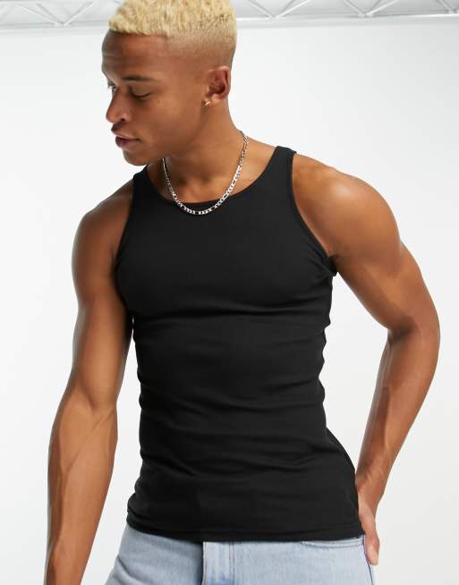 Bershka basic plain singlet in black