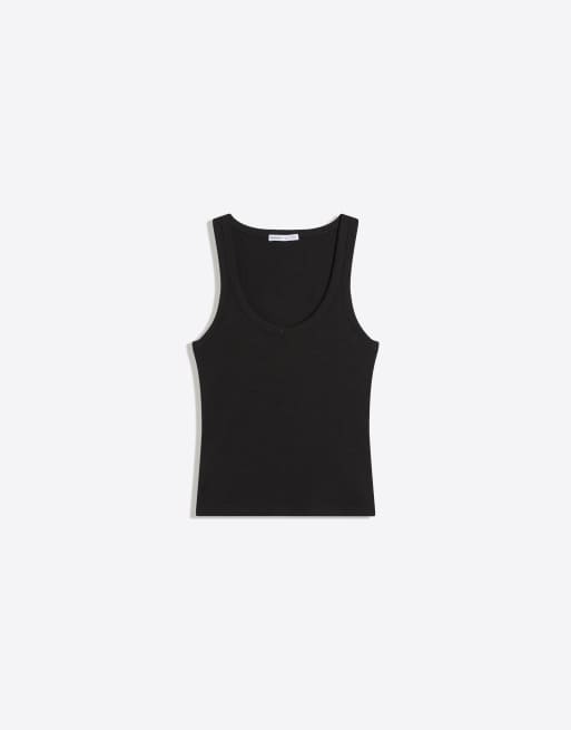 Bershka Basic rib vest top in black, 5 of 6
