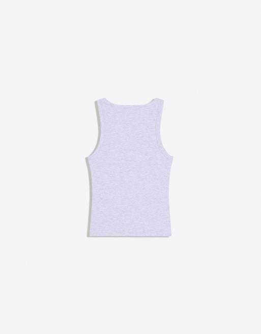 Bershka Basic rib vest top in light grey, 6 of 6