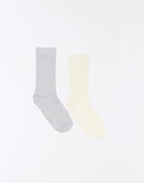 Bershka Basic ribbed socks in grey - view 1