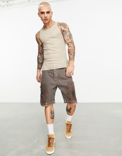 Bershka basic singlet in stone