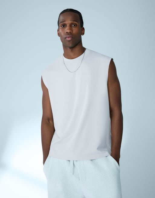 Bershka Basic sleeveless t-shirt in stone, 4 of 4
