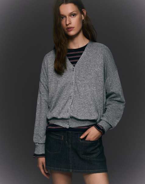 Bershka – Basic-Strickjacke in Grau - view 1