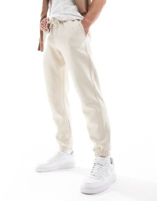 Bershka Basic Sweatpants In Light Beige-neutral