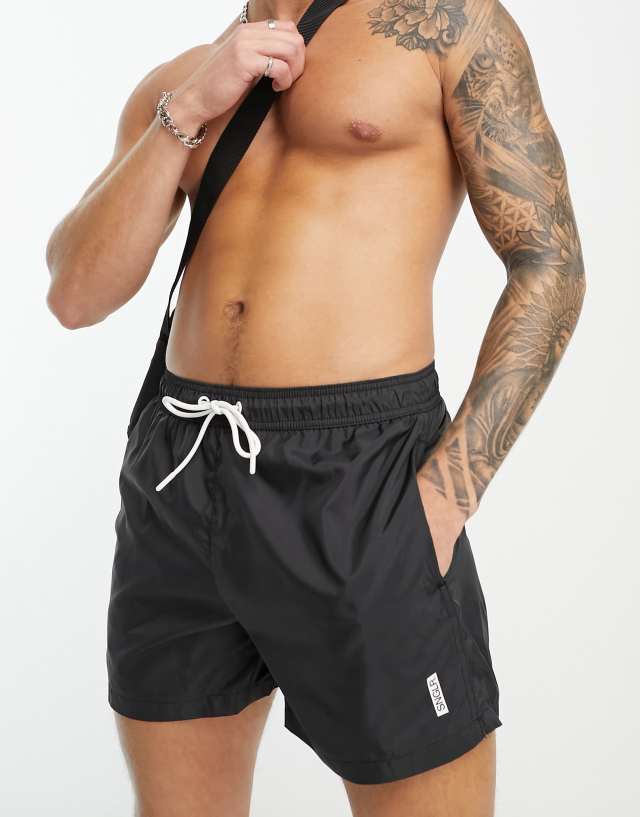 Bershka basic swim short in black