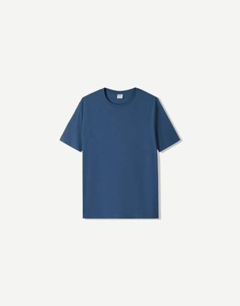 Bershka - Basic T-shirt met korte mouwen in denim blauw - view 1