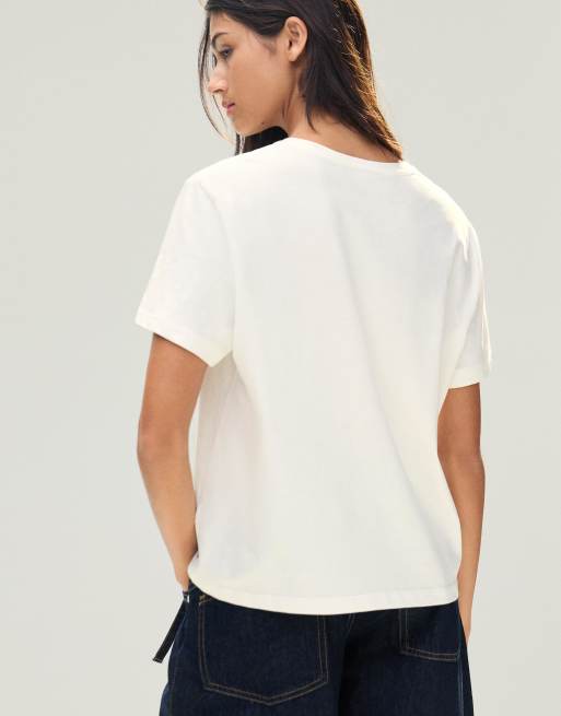 Bershka - Basic T-shirt met korte mouwen in wit, 4 van 4