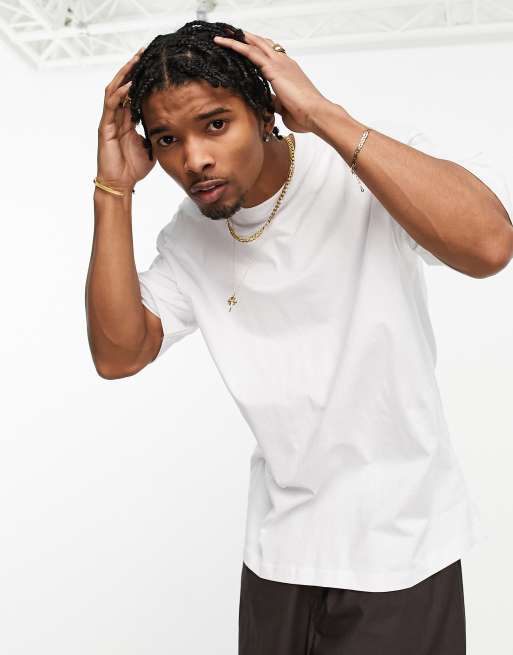 Bershka – Basic – Vit t-shirt i oversize modell