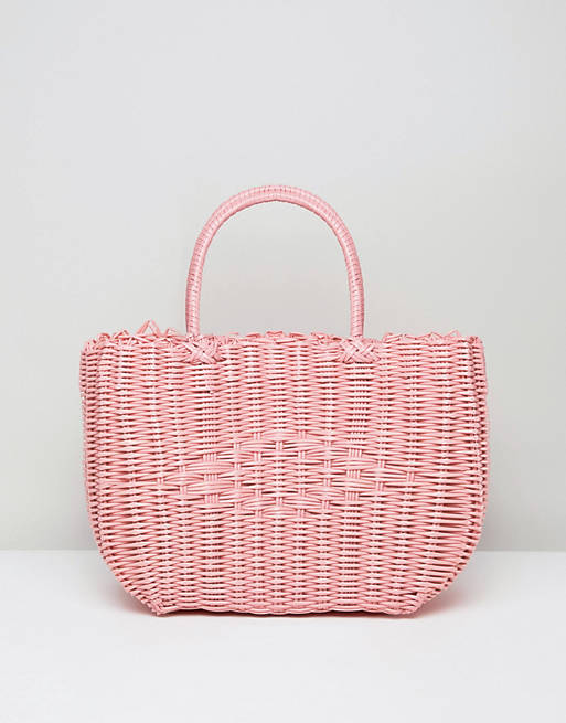 Bershka basket weave shopper in pink