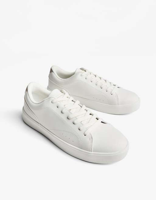 Bershka - Baskets minimalistes à lacets - Blanc