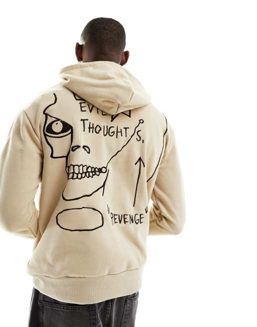 Bershka Basquiat back printed hoodie in beige | ASOS