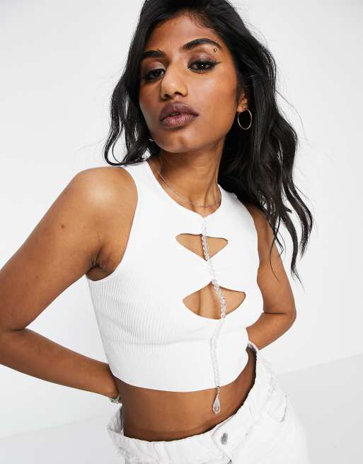 White cut store out crop top