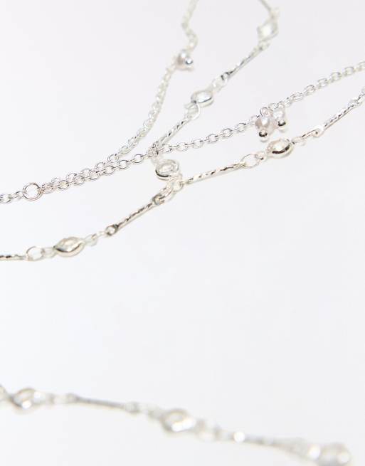 Bershka Beaded lariat chain pack in silver, 2 of 4