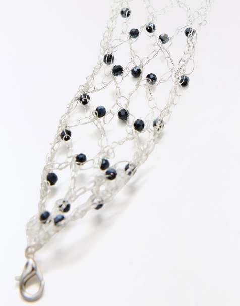 Bershka Beaded mesh choker in silver - view 1