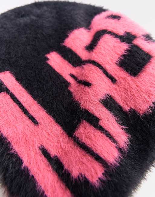 Bershka beanie met print in zwart, 2 van 5