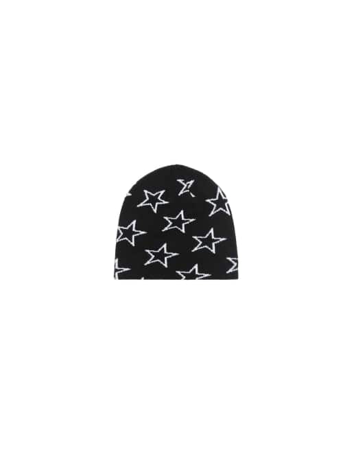 Bershka Beanie mit Sternenmuster in Schwarz, 4 von 4