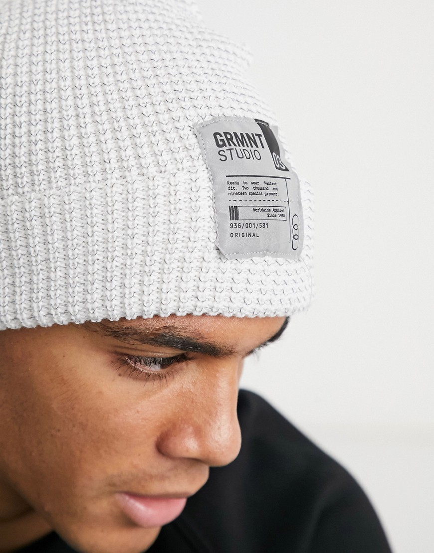 Bershka beanie with patch in white