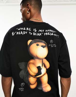 Bershka bear t shirt in black ASOS