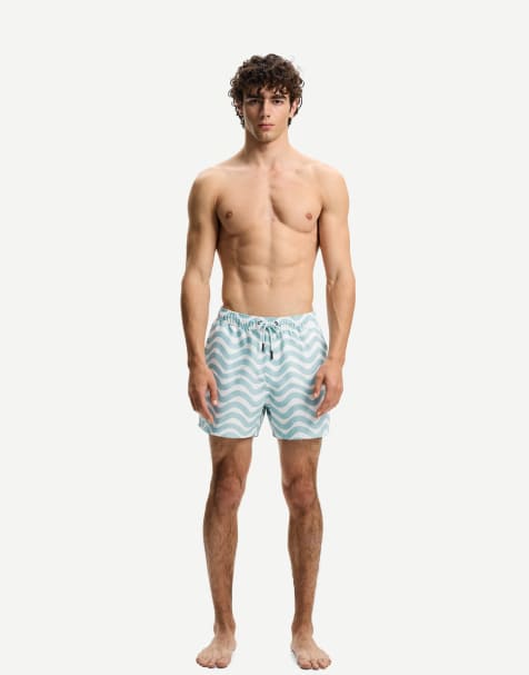 Bershka – Bedruckte Badehose in Hellblau - view 1